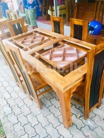 Teak Modern Heavy Dining table and 6 Chairs