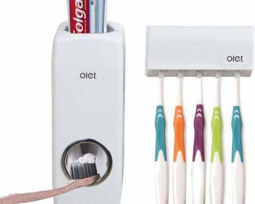 Toothpaste Dispenser with Toothbrush Holder